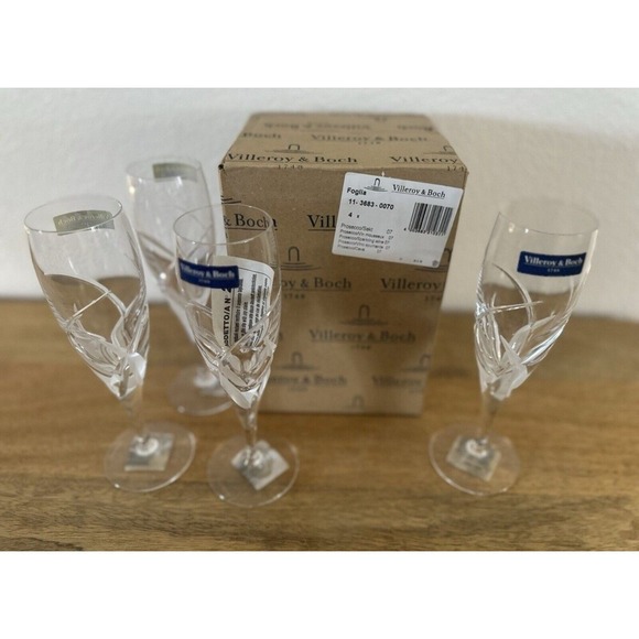 VTG Villeroy & Boch Champagne Glasses Froglia Prosecco Set Of 4 Flute New In Box - Picture 1 of 5